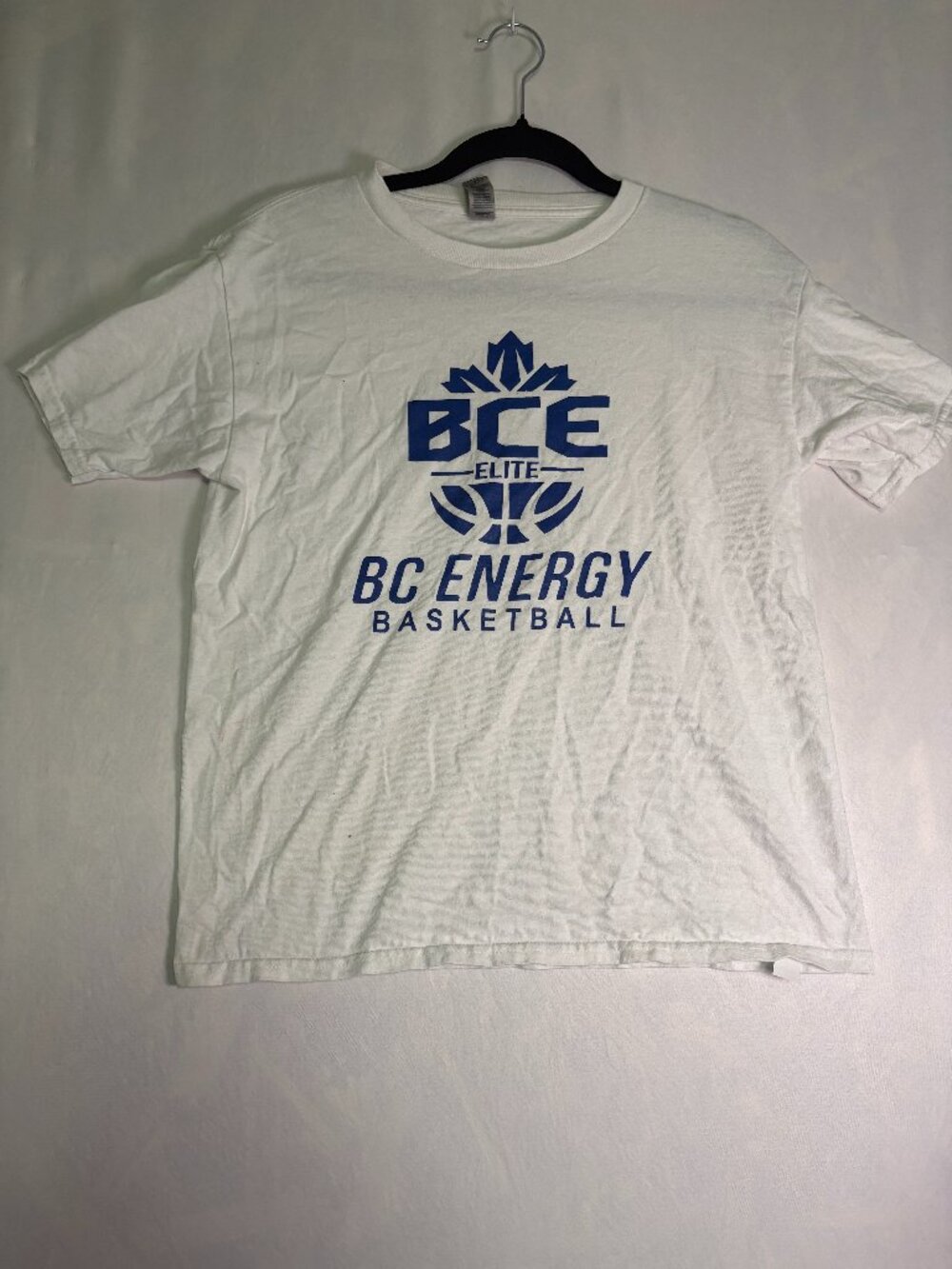BC Energy Basketball Elite Youth Large White Blue Graphic T-Shirt Gildan